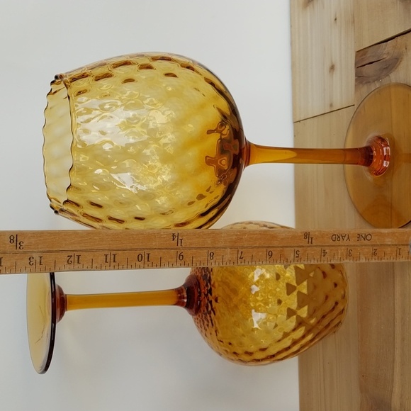 Pair Empoli Italy Amber Diamond Optic Brandy Snifters - Picture 1 of 15